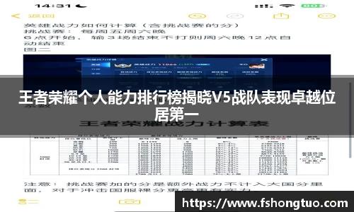 王者荣耀个人能力排行榜揭晓V5战队表现卓越位居第一